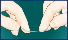 Use your index fingers to guide the floss between your teeth